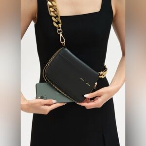 Kara Black Large Bike Shoulder Bag Gold Chain